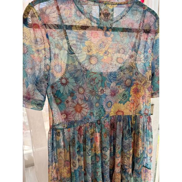 Johnny Was Mesh Floral Tiered Slip Dress Size S Small - Picture 6 of 10